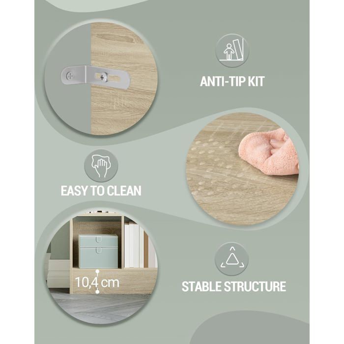 Estantería de 6 niveles, mueble para libros, separador de ambientes, expositor, para salón, dormitorio, oficina, roble beige.