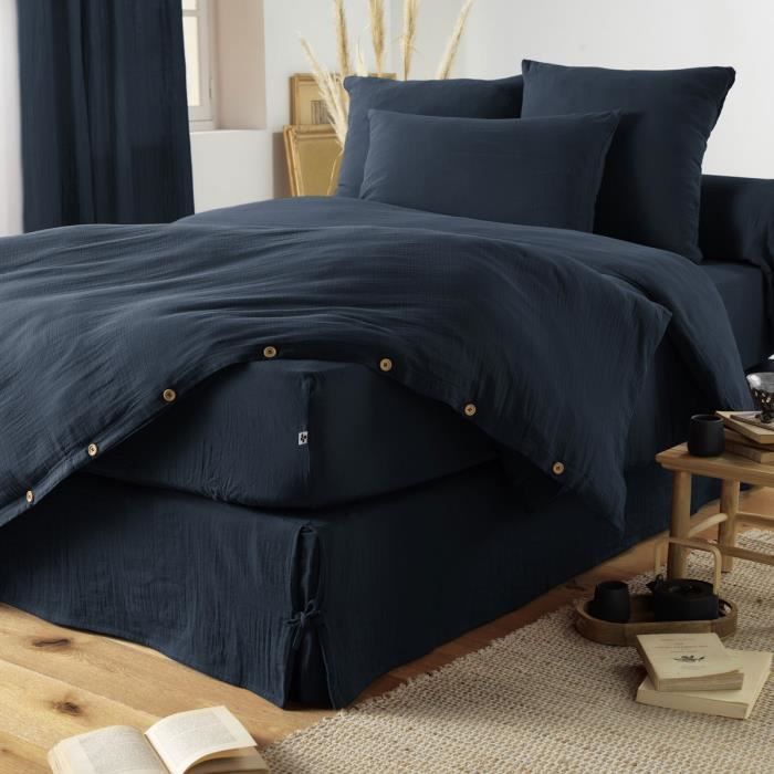 Trapunta - GAIA - Midnight - 90 x 200 cm - Garza di cotone - Finitura con pompon