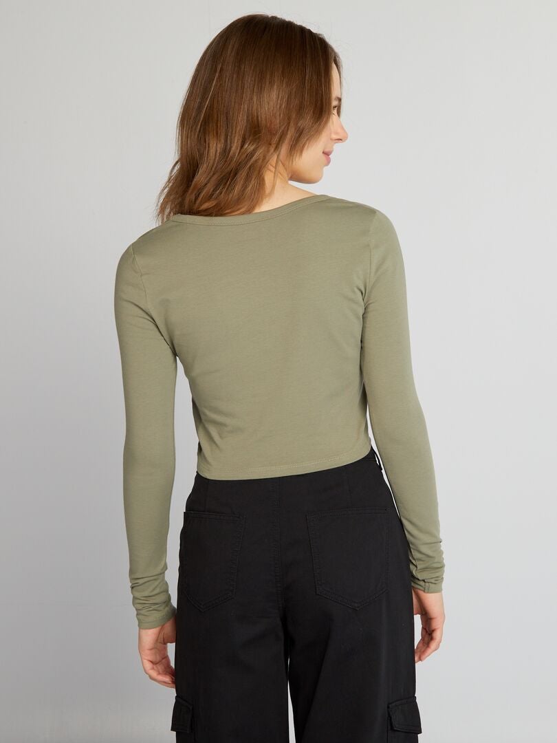 Crop top met lange mouwen - GROEN