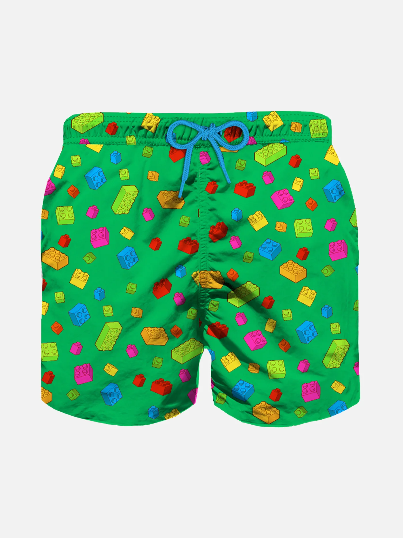 Zwempak voor jongens met een veelkleurige baksteenprint.