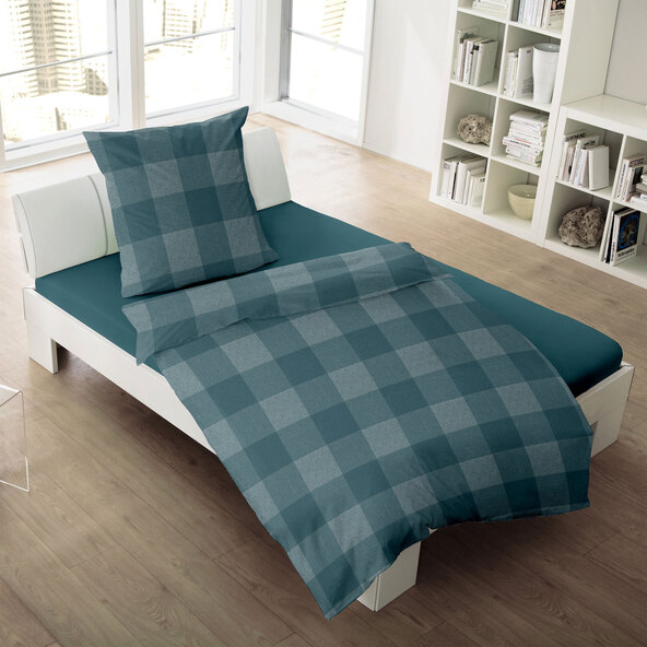 Jacquard flanellen beddengoed 135/200 + 80/80 cm, petrol check