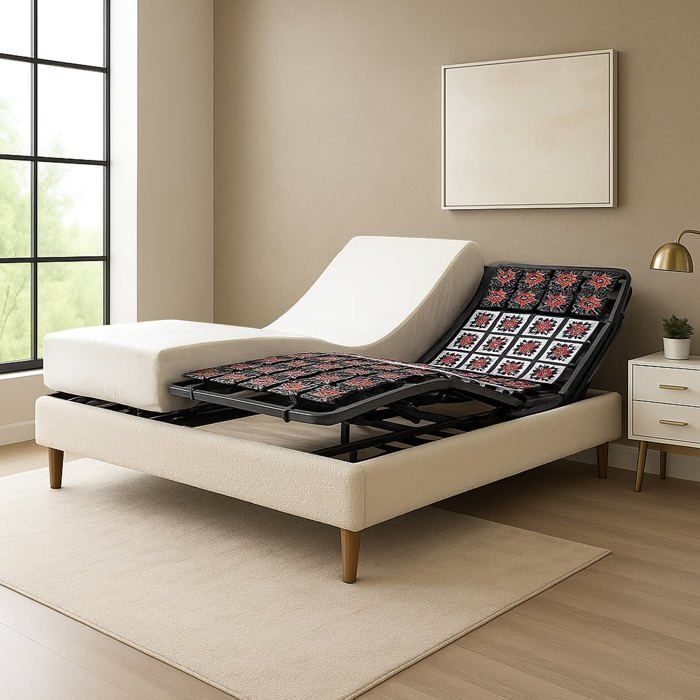 Set letto elettrico beige 140x190 cm – Base a doghe regolabile con bordi rinforzati + materasso