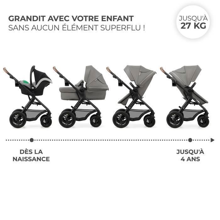 Sistema de viaje Kinderkraft MOOV2 AIR 3 en 1, desde el nacimiento hasta los 27 kg, incluye silla de coche Mink PRO I-Size, gris claro.