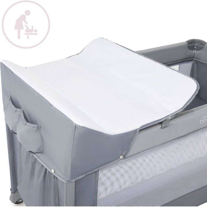 Lit Parapluie 3en1 Voyage, Lit D'appoint & Parc Bébé Moby System, Réglage latéral 4 niveaux, Matelas 2 niveaux, Plan à Langer, Roues