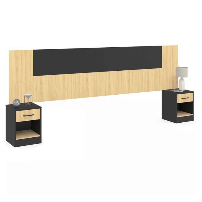 IDMARKET Tête de lit sur pied avec chevets modulables SAPA pour lit 140, 160 ou 180 cm bois et noir
