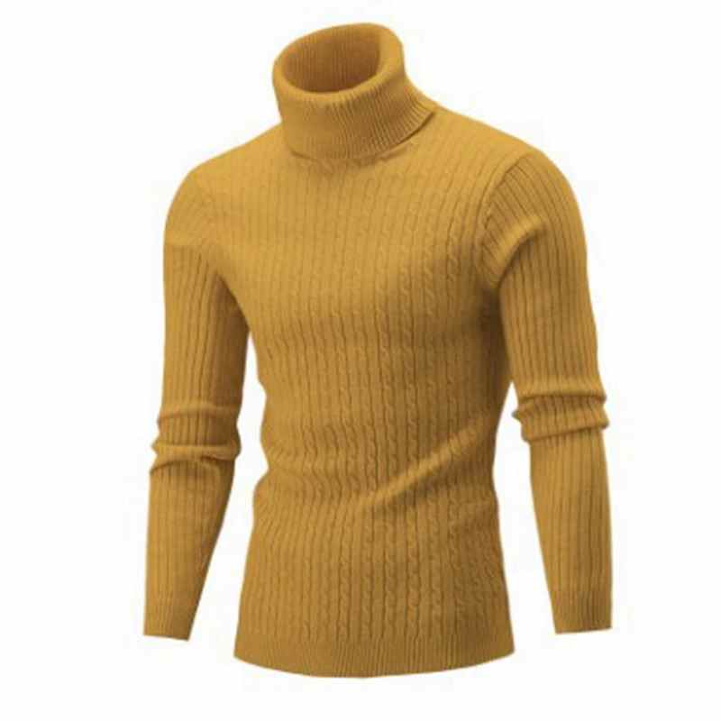 Puimentiua Zimowy sweter z wysokim kołnierzem, gruby, ciepły, męski, golf, swetry męskie, dopasowany krój, męski, dzianinowy, podwójny kołnierz