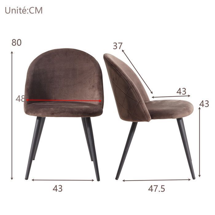 Lot de 4 Chaise de salle à manger en velours Chaise de salon Coussins Doux en Velours Assise(brun)