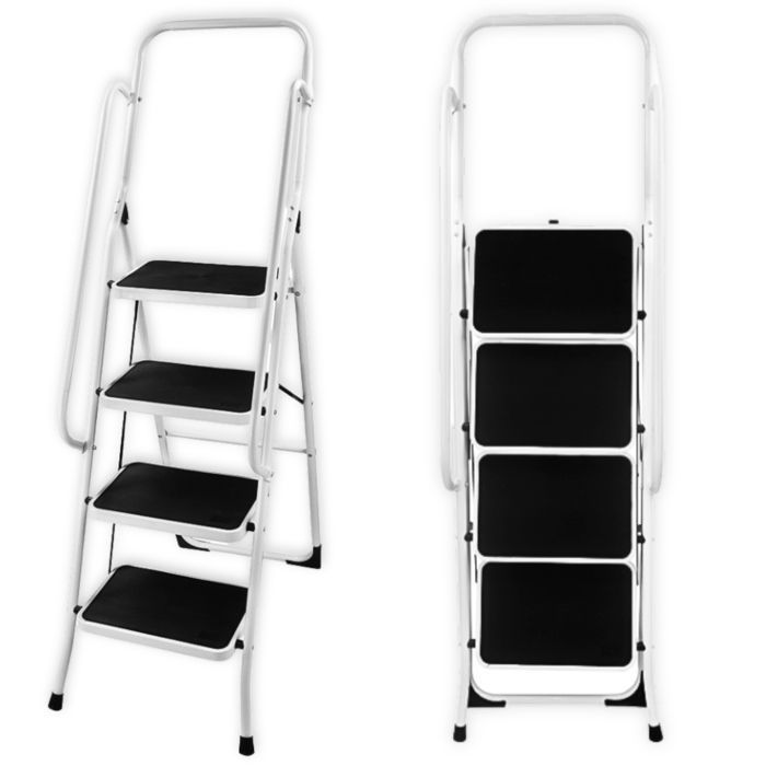 Escabeau 4 marches pliable acier, double garde-corps, antidérapant - plateforme 98 cm - 150 kg max - FACILITYS