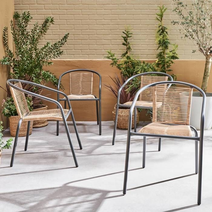 Sedie da giardino con struttura in metallo color antracite e resina color naturale. Trattamento antiruggine. Set di 4 TONALA