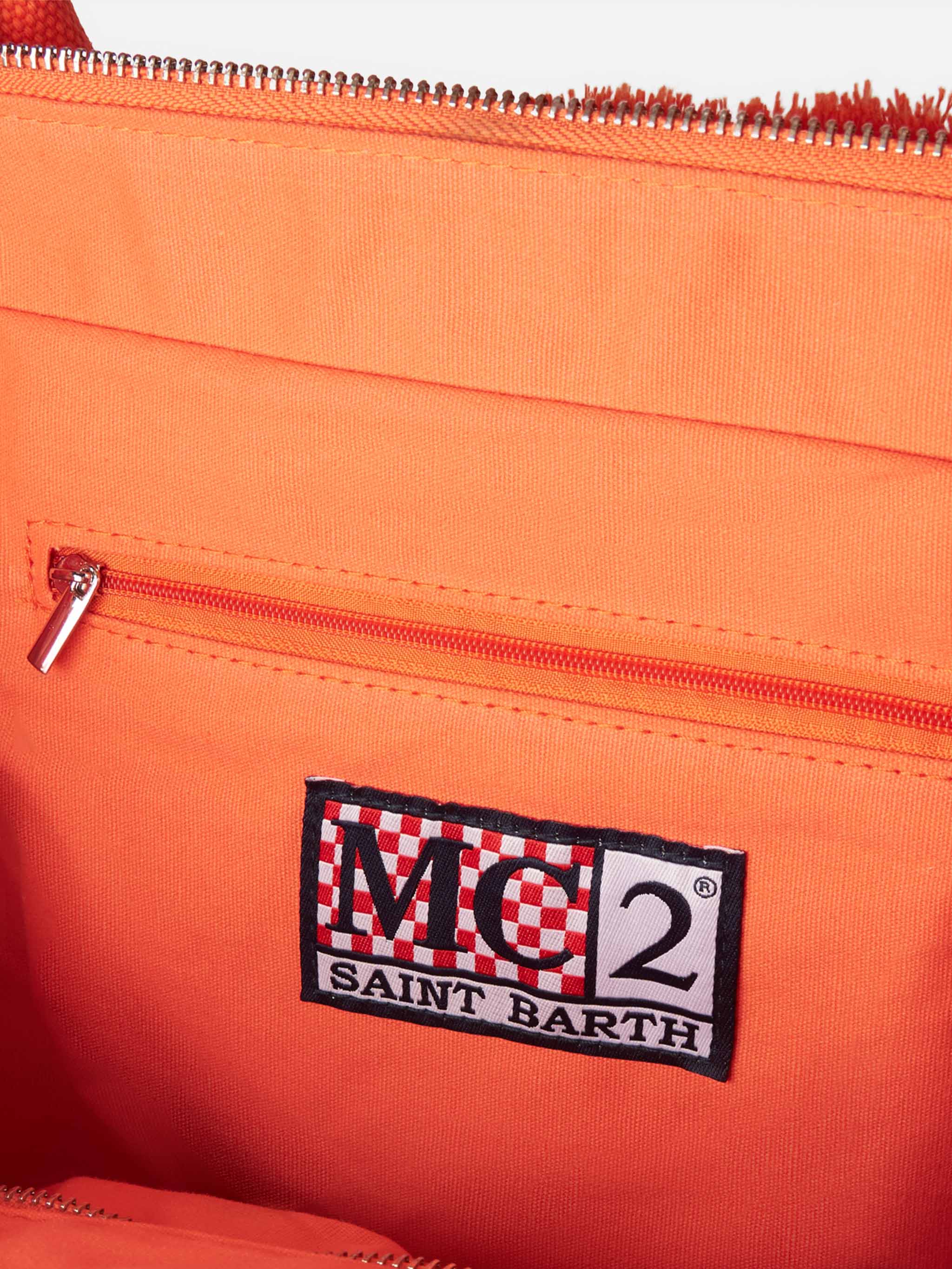 Sac bandoulière en crochet multicolore à franges, motif orange, broderie Saint Barth, poche zippée | MC2 Saint Barth