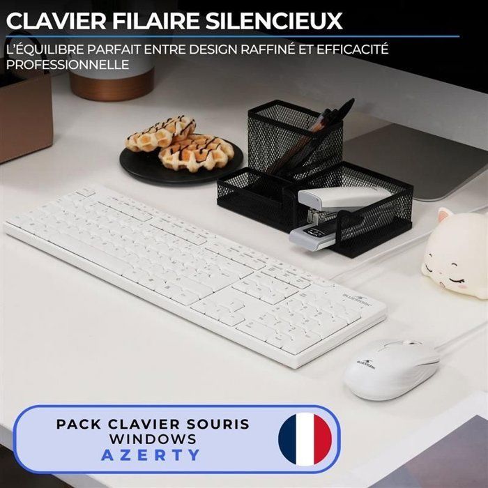 Set composto da tastiera e mouse cablati - 15 tasti di scelta rapida multimediali - BLUESTORK - Media Office - PACK-MEDIA-OFFW/FR - AZERTY