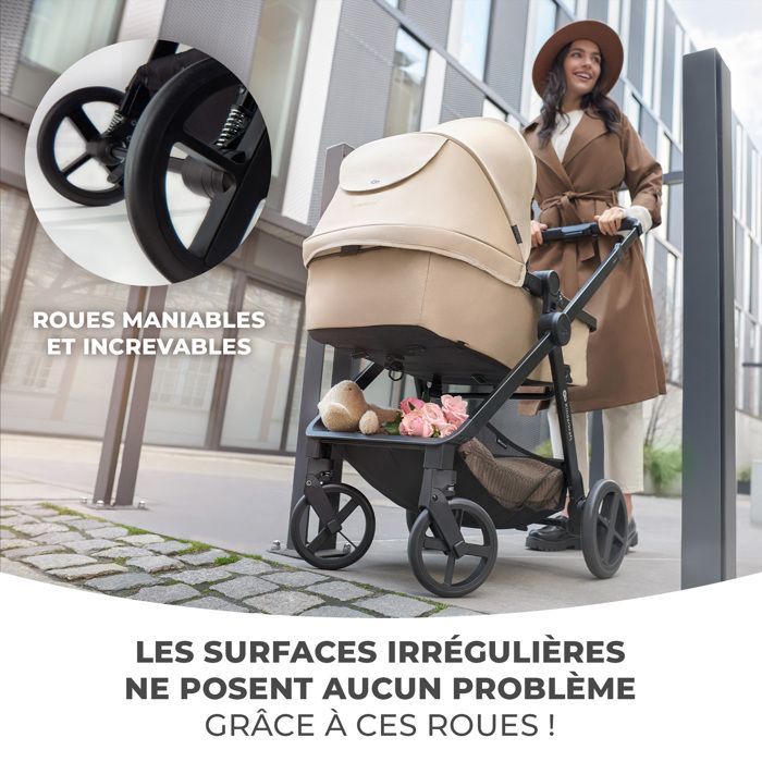 Kinderkraft NEWLY 3-in-1 Combination Stroller with I-Size Car Seat, Travel System, Lightweight 7.5 kg, Folds, Beige