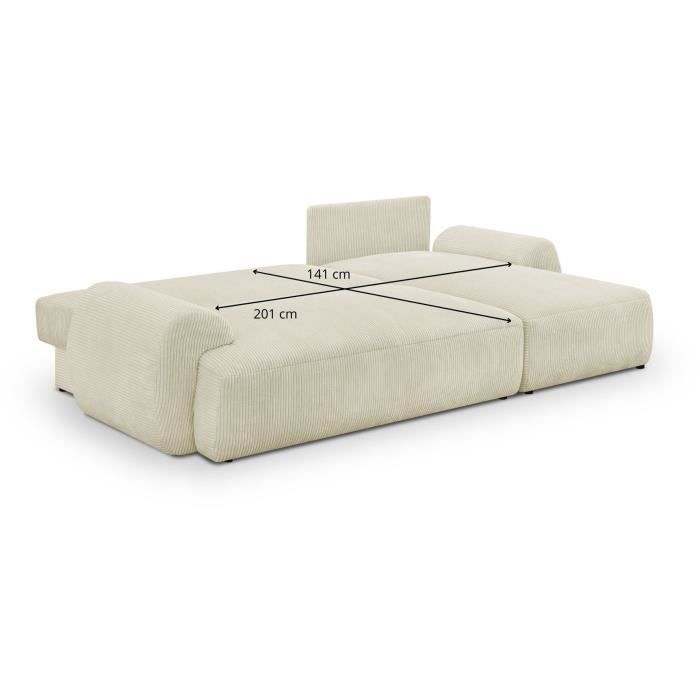 Sofá cama esquinero derecho MILO de 4/5 plazas - Pana beige - Compartimento de almacenamiento - Ancho 264 x Alto 84 x Profundidad 99/145 cm
