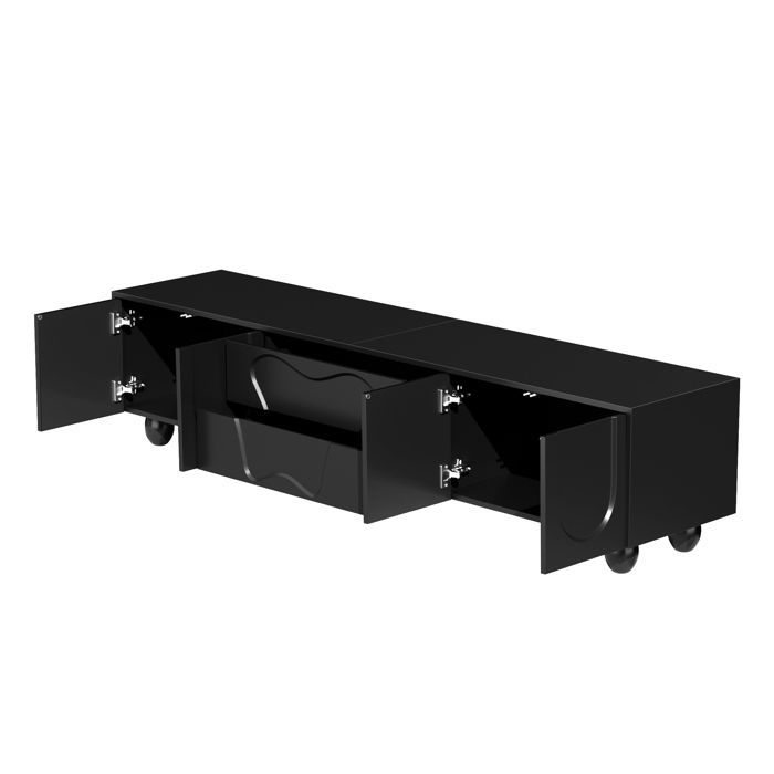 Mobile porta TV - MODERNLUXE - 180x40x42 cm - 2 cassetti, 4 ante - Gambe in legno massello - Nero