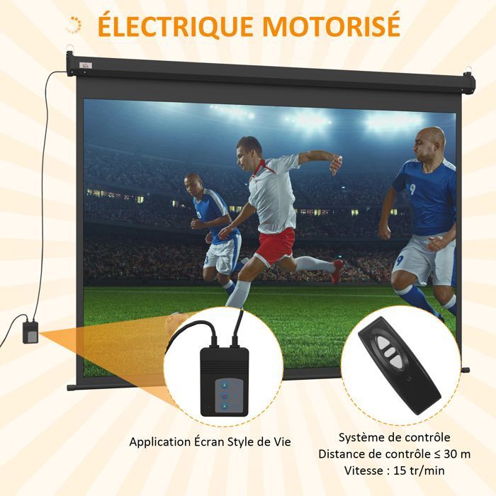 Pantalla de proyección HOMCOM de 100 pulgadas, formato 4:3, resolución 4K HD, motorizada y eléctrica, con panel de control y mando a distancia, color negro.