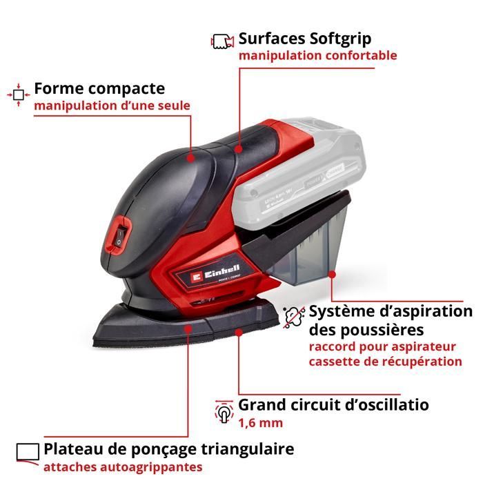 Einhell Ponceuse multifonctions sans fil TE-OS 18/150 Li-Solo PXC (18V, 6 abrasifs) Livré sans Batterie ni Chargeur