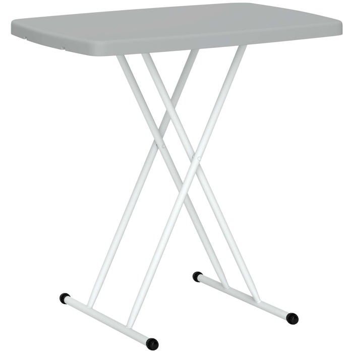 Tavolino laterale - Outsunny - pieghevole - 6 livelli di altezza regolabili - per patio e giardino - realizzato in HDPE - 76 x 50 x 74 cm - grigio