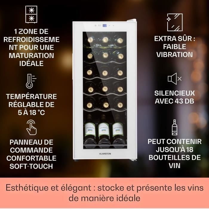 Wine cellar - Klarstein Shiraz 18 Slim Uno - 50 L - 18 bottles - Touch control panel - White