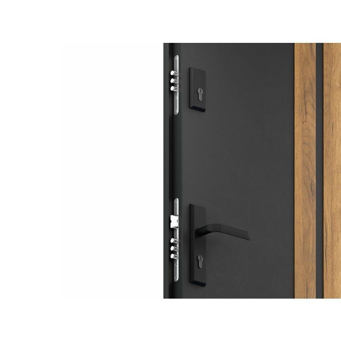Puerta frontal de acero macizo de 207 x 100 cm (alto x ancho) - Antracita con vetas efecto roble - 55 mm de espesor - Apertura a la derecha - COBRITA