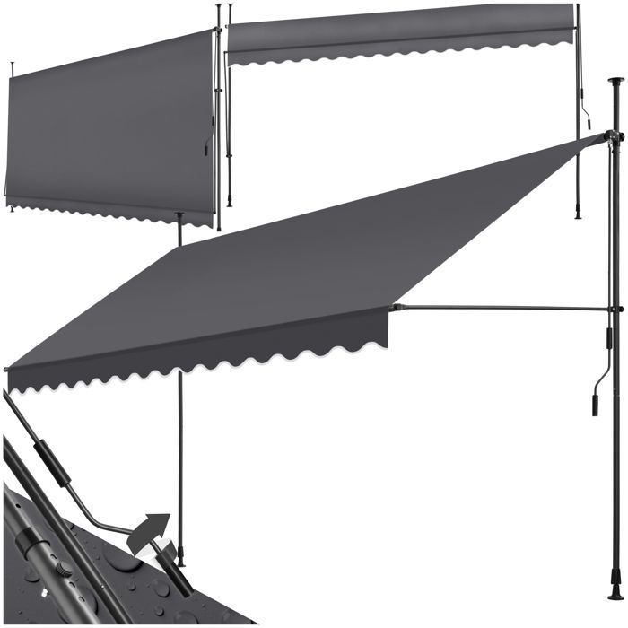 Toldo de jardín - TECTAKE - Toldo de fácil instalación sin necesidad de taladrar, con manivela regulable en altura - Negro/Gris - 400 x 180 cm