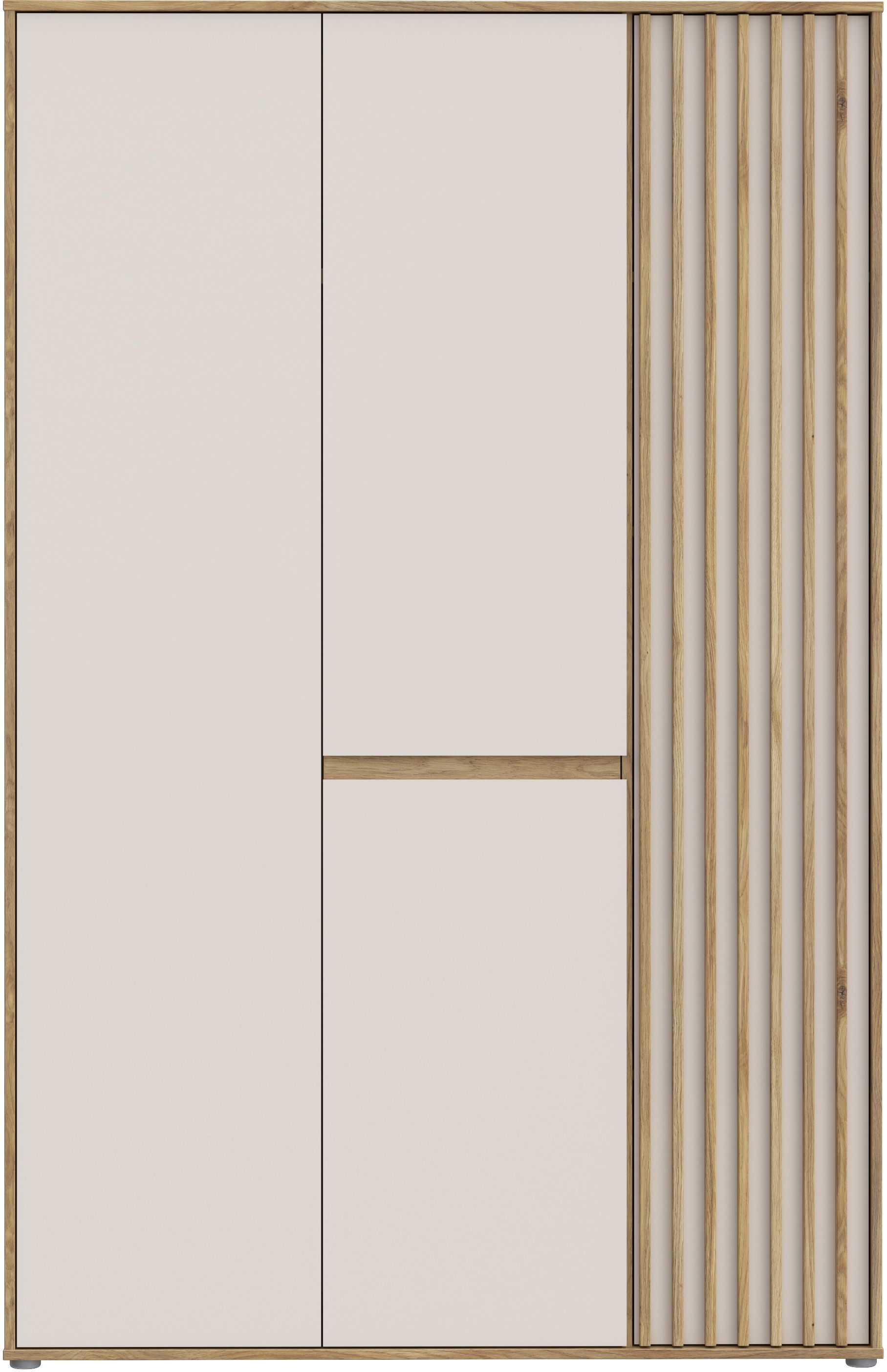 Armoire de chambre - ELLISTON - Décor Sable et  Chêne - 3 portes battantes - L128,7 x P54 x H200 cm