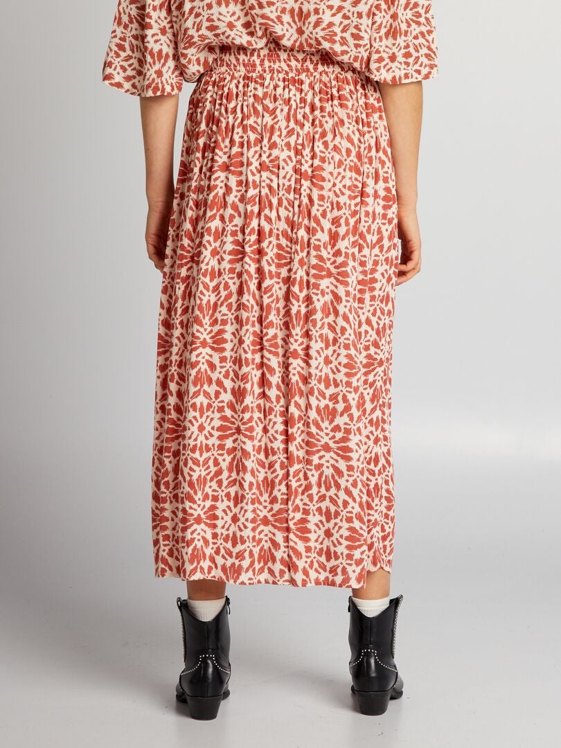 Midi-rok van gebreide stof met crêpe-effect - ROOD