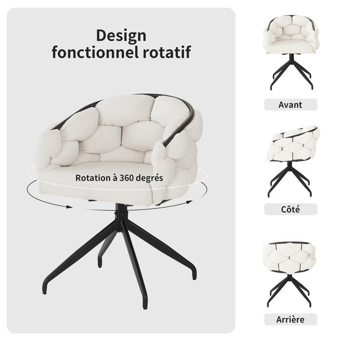 Lot de 6 Chaises de Luxe en Velours,Chaise Pivotante, Rotation 360°,Chaises de Salon Moderne,Chaises à Bulles,Beige