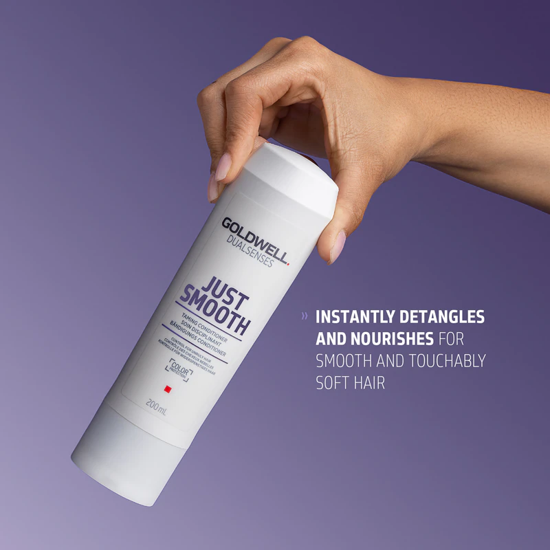 Condicionador alisador Goldwell Dualsenses Just Smooth para cabelos difíceis de pentear.