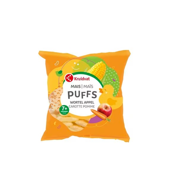 Kruidvat 7+M Bio kukuričné lupienky s jablkom a mrkvou<br>4 x 15 g