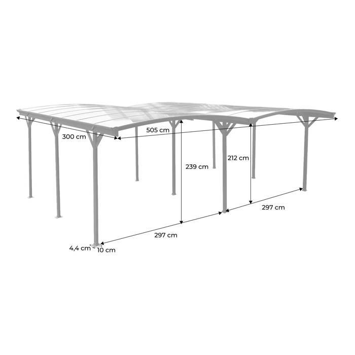 Carport avec extension aluminium et polycarbonate 30m² LE MANS