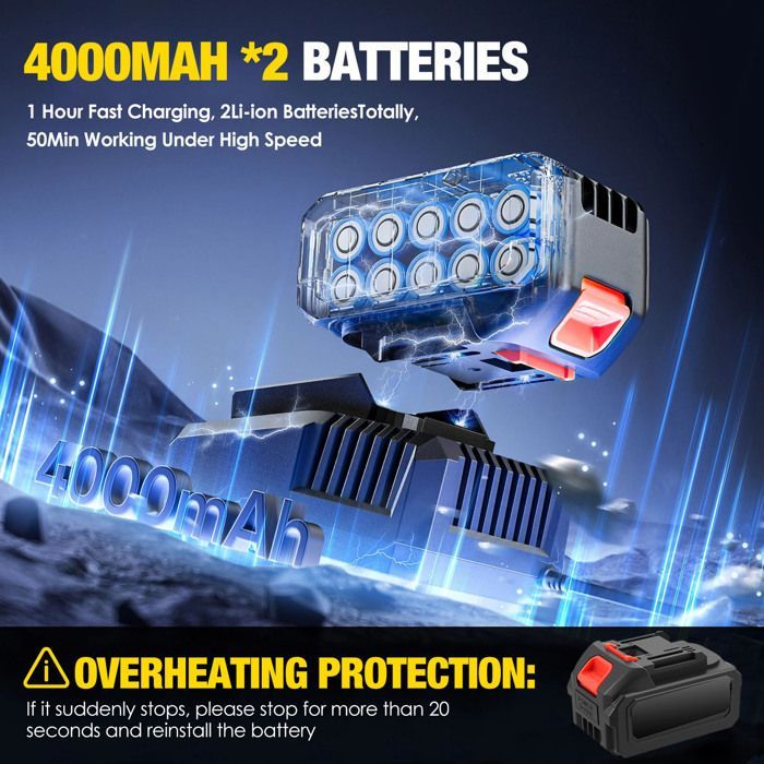Soffiatore per foglie a batteria edizione professionale 2025 - 55.000 giri/minuto | 2 batterie da 21 V 4,0 Ah, per la manutenzione del patio