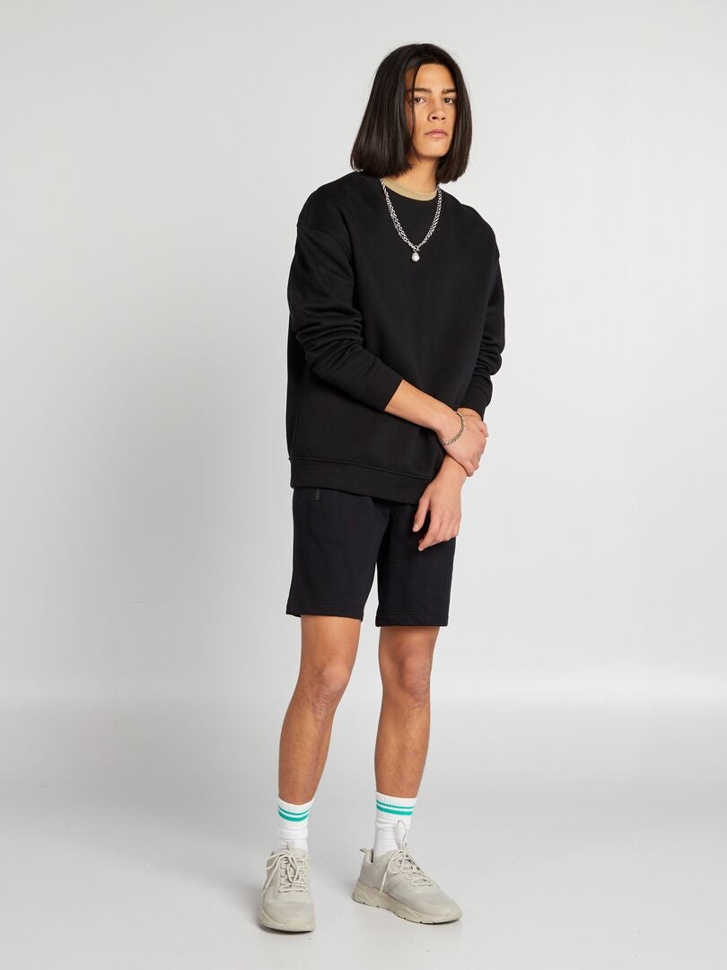 Effen sweatshirt met ronde hals - zwart