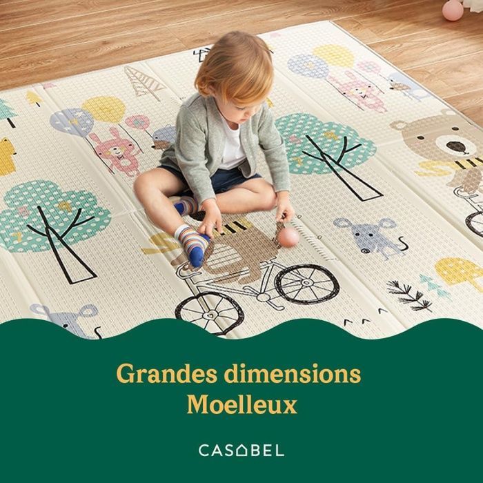 Alfombra de actividades para bebés CASABEL de 175x150cm, plegable e impermeable, con diseños de leones y osos.