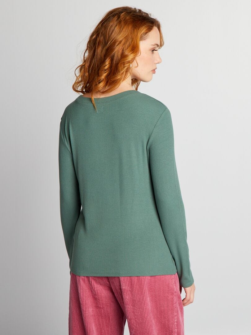 Camiseta de punto elástico acanalado - verde grisáceo