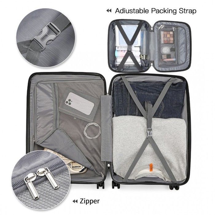British Traveller Set de 4 Valises de Voyage (36/55/67/76cm) Rigide en Polypropylène Légere à 4 roulettes avec Serrure TSA, Noir