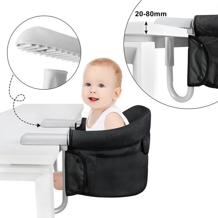 Tavolino/seggiolino pieghevole per bambini YUENFONG con morsetti antiscivolo e cintura di sicurezza - Nero