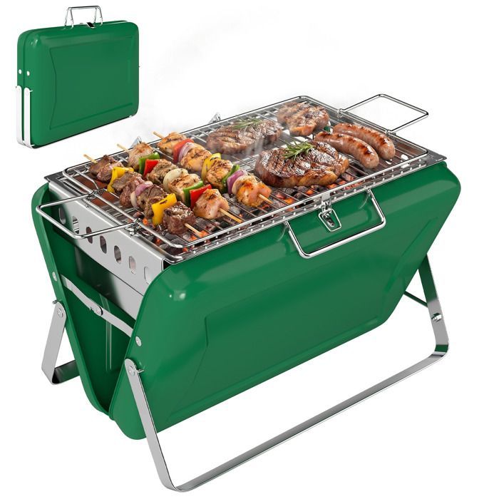 Barbecue au charbon de bois - Outsunny - portable et pliable - poignée et pieds repliables - acier - 40 x 28 x 25,5 cm - vert foncé