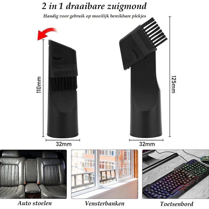6-piece vacuum cleaner accessory set: with connector, furniture brush, crevice tool, vacuum nozzle, nozzle