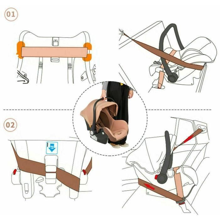 3-in-1 Kinderwagen-Trio-Pack, braun, hohes Gestell mit Stoßdämpfung, faltbar, wendbarer Autositz, pannensichere Räder