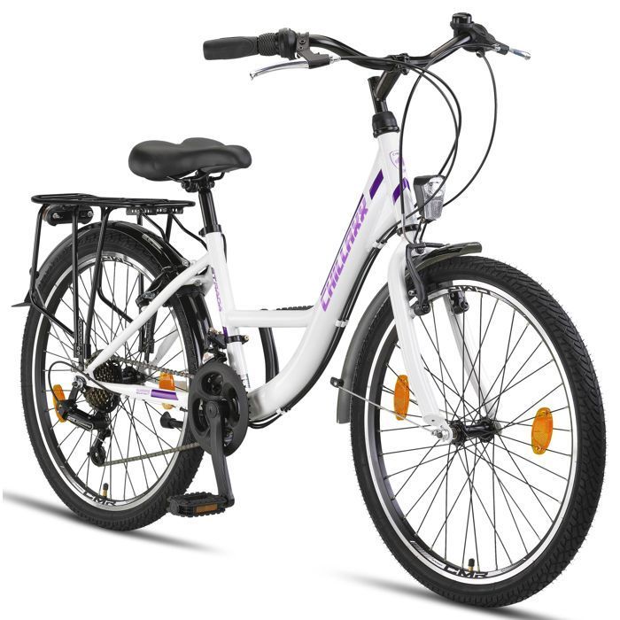 Chillaxx Strada Premium City Bike - 24 pouce, Blanc-violet frein en V