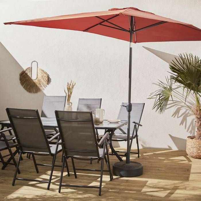 Ombrellone rettangolare dritto 2x3 m - Touquet terracotta - palo centrale in alluminio regolabile e manovella di apertura