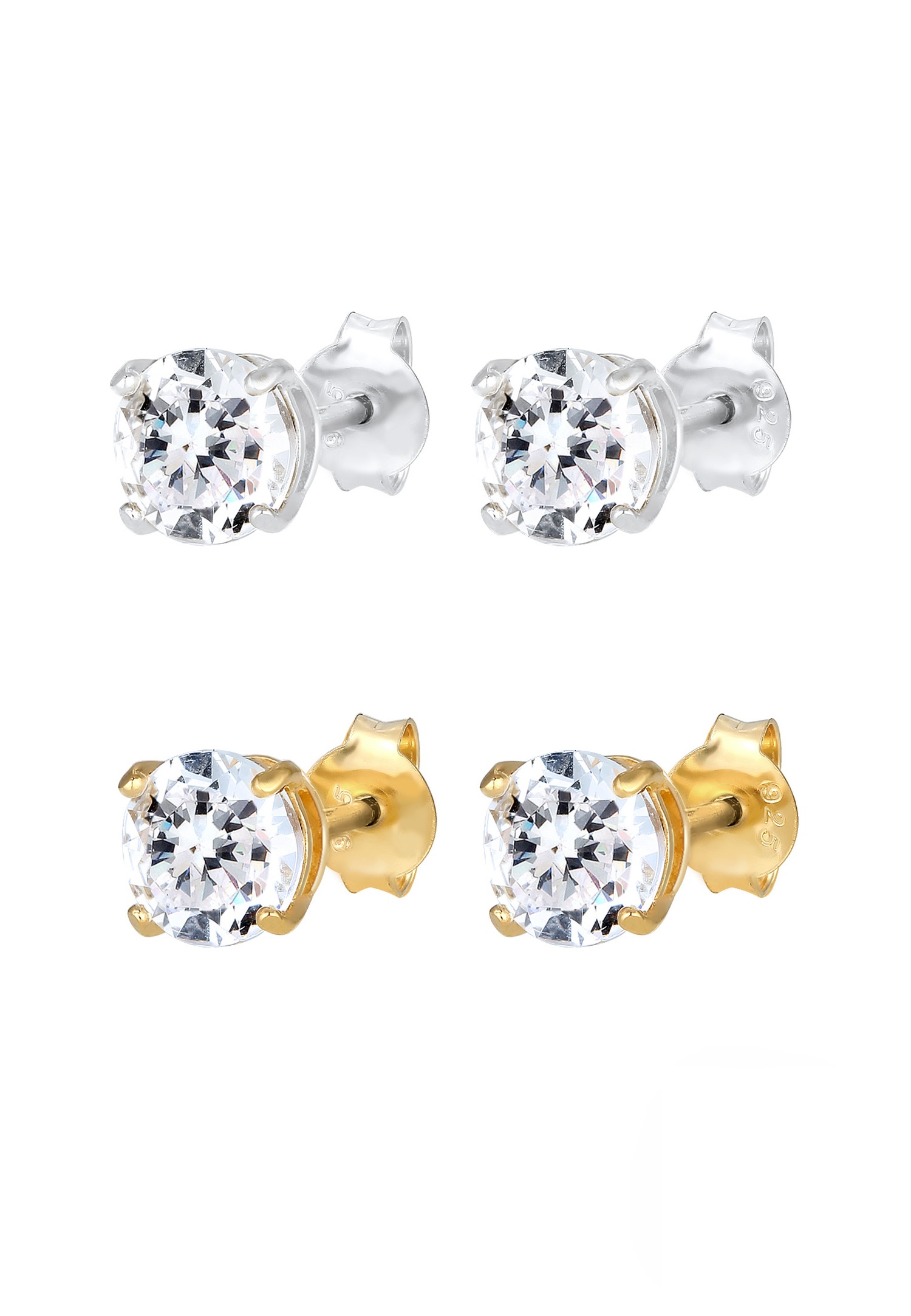 Elli Set avec des Cristaux Minimal Bi-Couleur Clous d'Oreille Femme - (925/1000) Argent Plaqué Or
