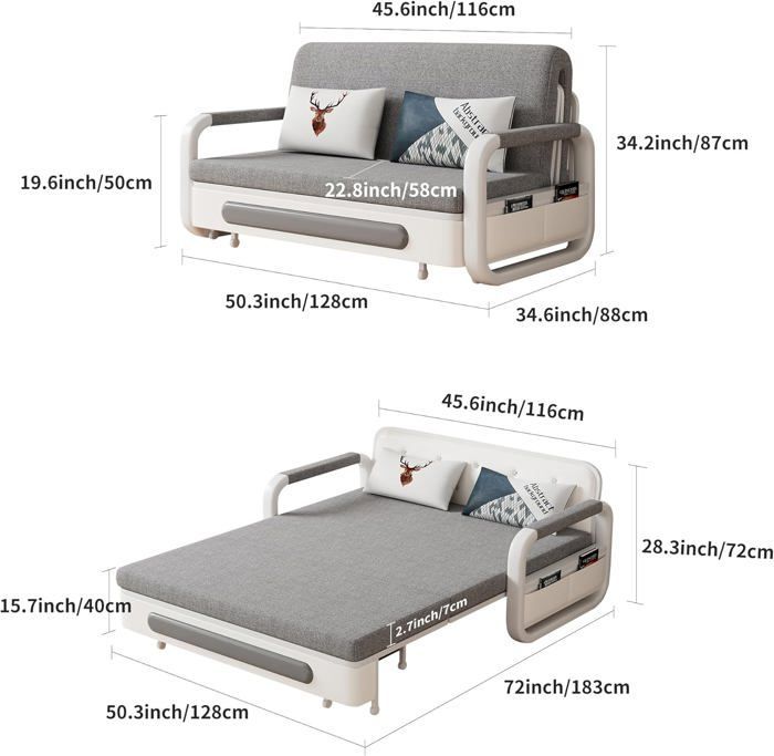 Canapé convertible avec fonction lit et rangement, canapé-lit pour petits espaces et salons, 128 cm