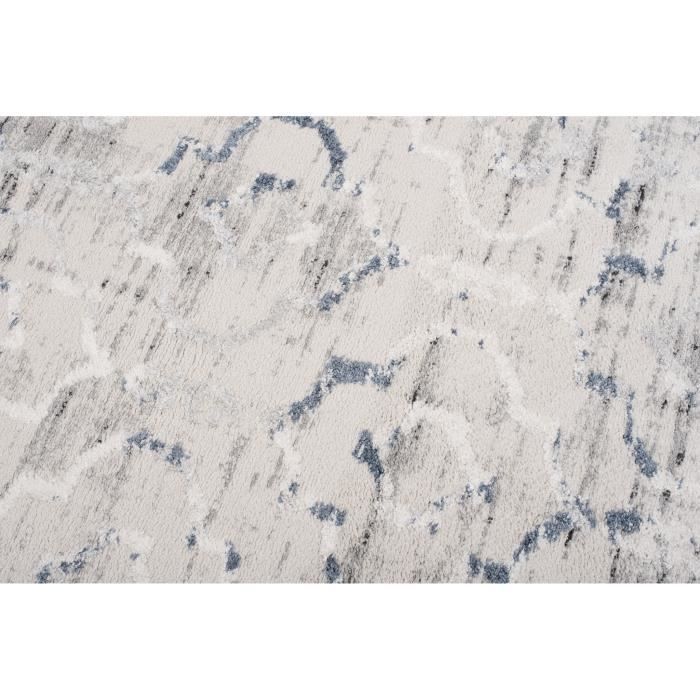 Alfombra TAPISO Troya de diseño marroquí moderno para salón/dormitorio, con borde suave moteado en azul y blanco, 160 x 220 cm.