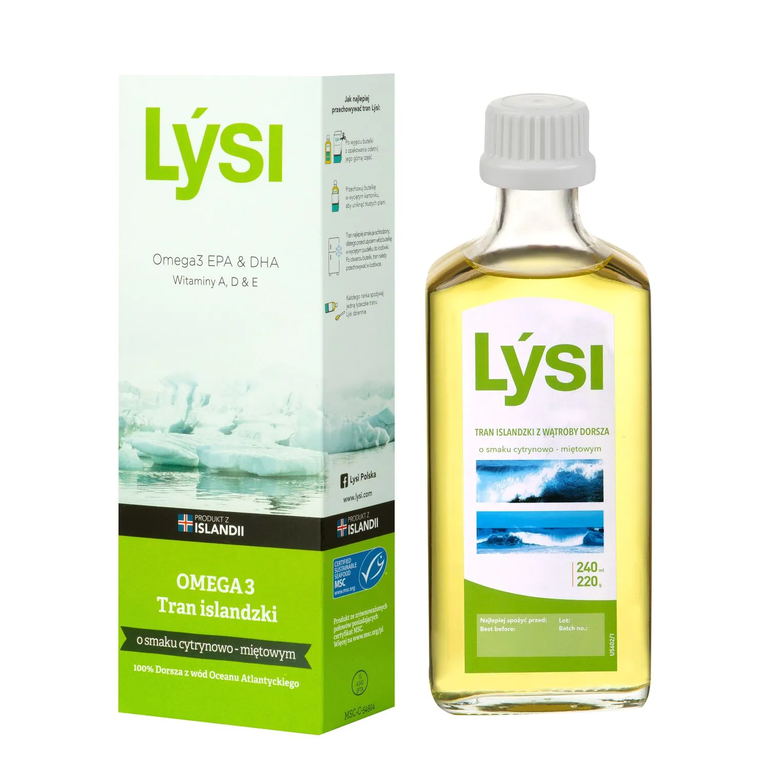 Lysi Tran Islandzki o smaku cytrynowo-miętowym, Olej