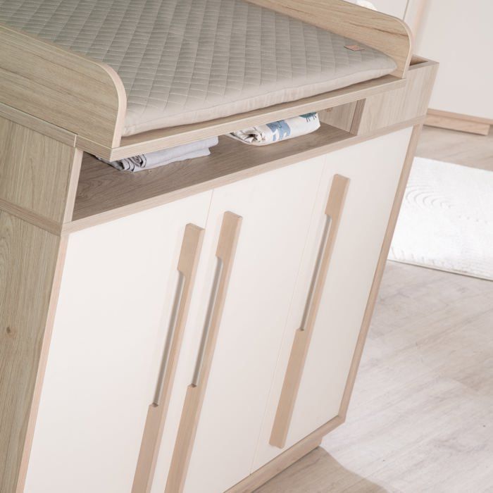 ROBA Elva Convertible Changing Table - 3 Soft-Close Doors, 5 Shelves - Cashmere - Walnut Effect