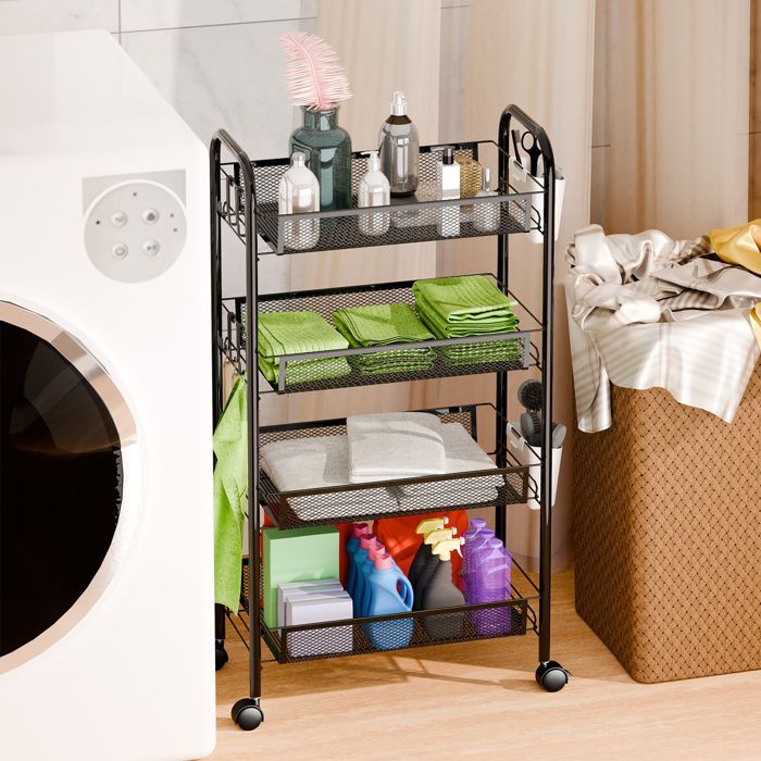 Carrito de cocina con cestas de 4 niveles - Negro