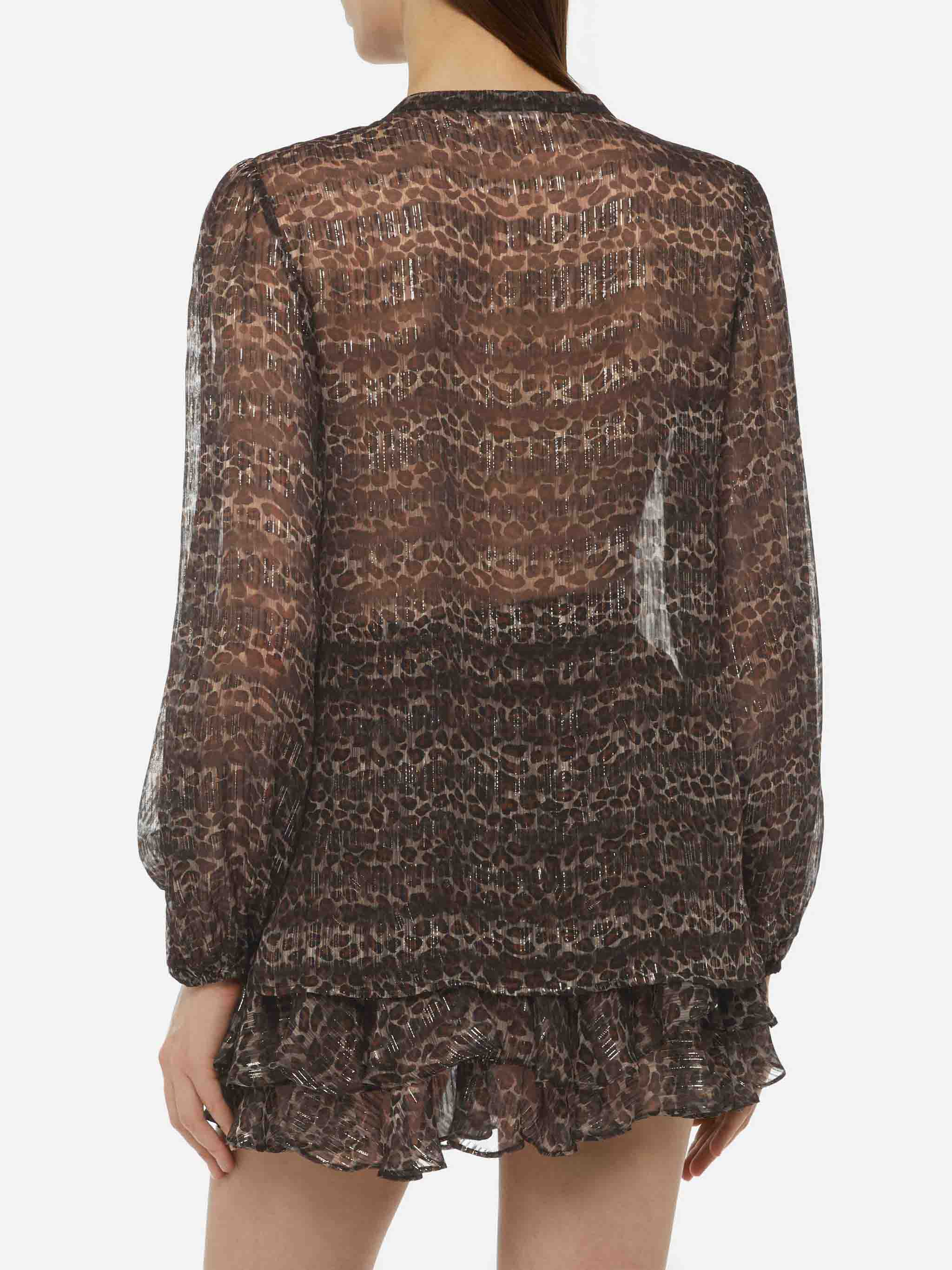 Harper blouse van zijden lurex voile met dierenprint