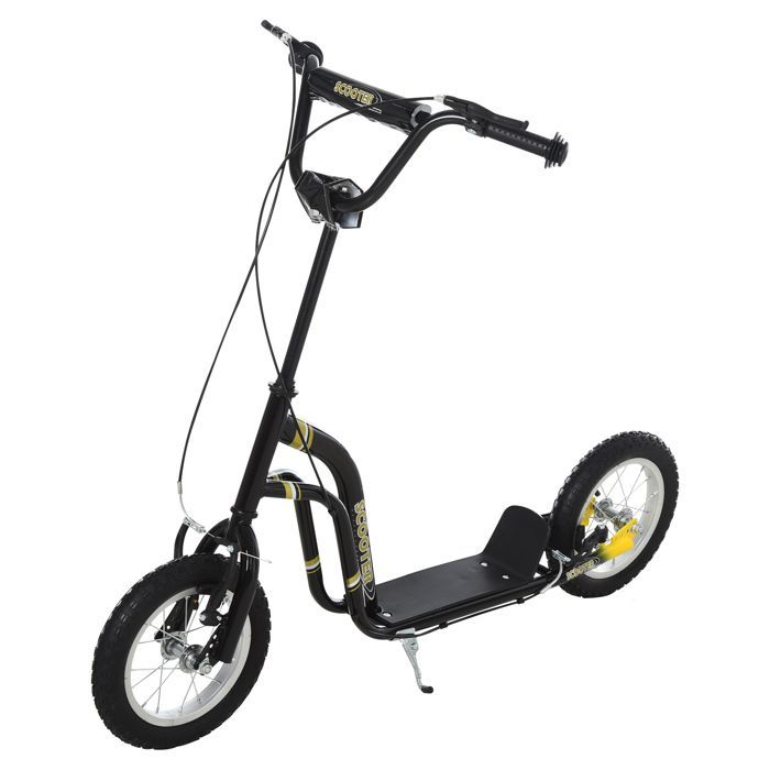 Patinete infantil - HOMCOM - Neumáticos de goma de 12 pulgadas, capacidad de carga de 100 kg, todoterreno, frenos dobles ajustables - negro