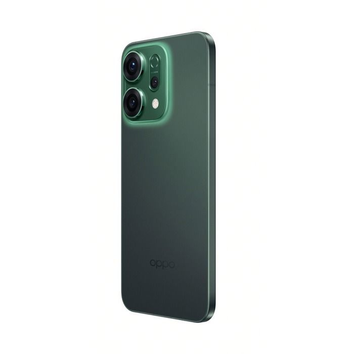 Smartphone Oppo Reno14 5G Android 15, 12 GB de RAM, 512 GB de almacenamiento, triple cámara de 50 MP, color verde.